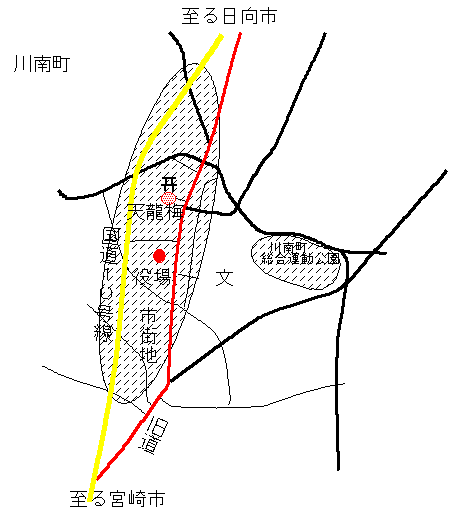 川南町中心部地図